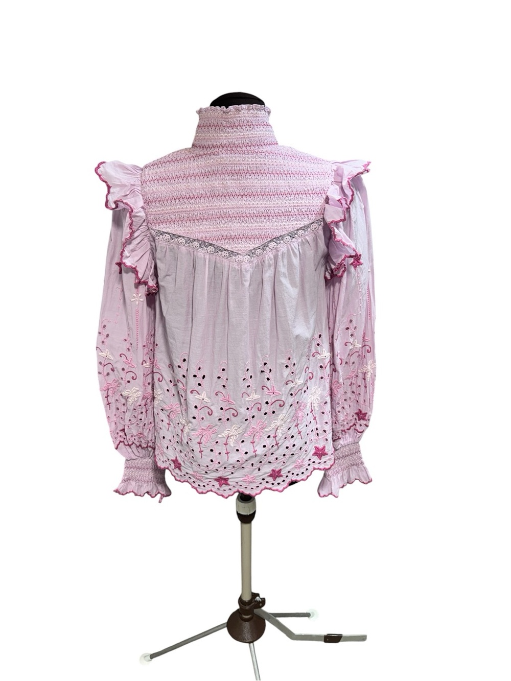 LoveShackFancy Kassie Embroidered Peasant Blouse Top Women’s Small Long Sleeve - Picture 2 of 12